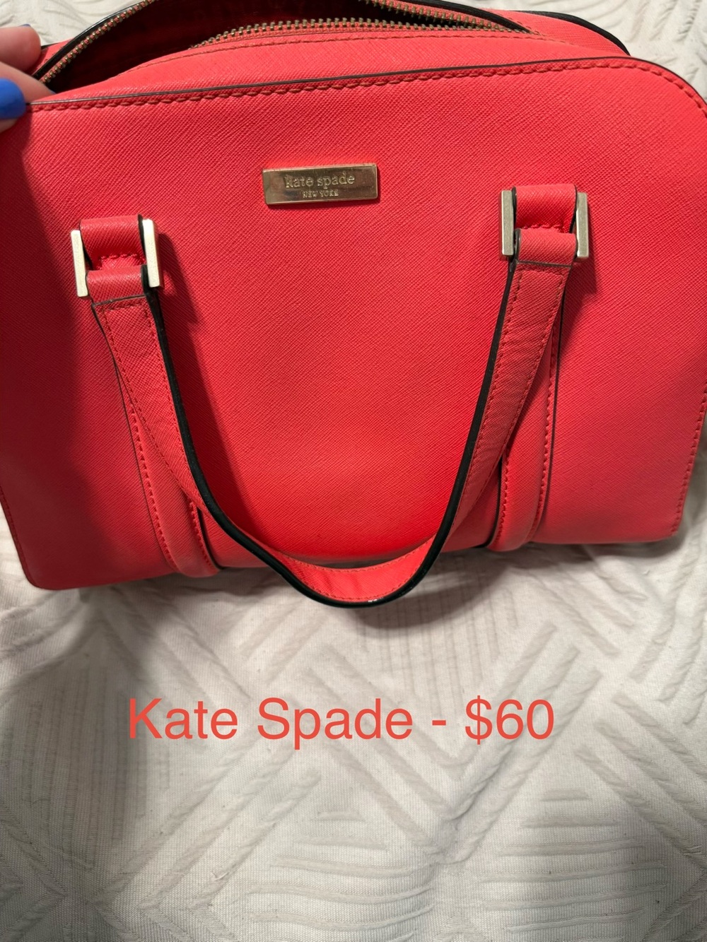 kate spade coral-pink Saffiano leather satchel with silver hardware